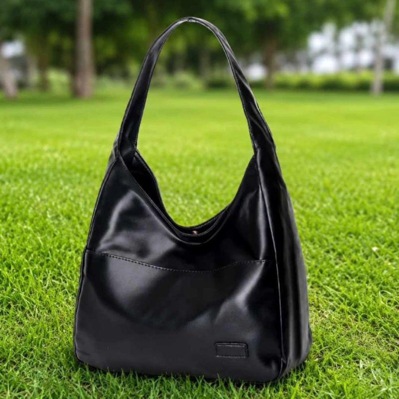 Premium PU Leather Hobo Shoulder Bag for Women - Black