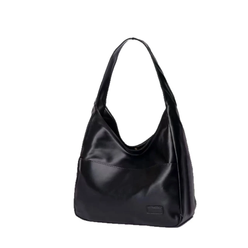 Premium PU Leather Hobo Shoulder Bag for Women - Black