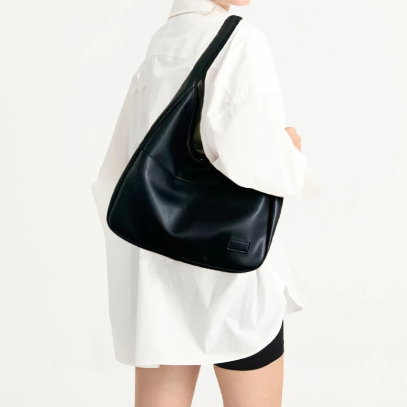 Premium PU Leather Hobo Shoulder Bag for Women - Black
