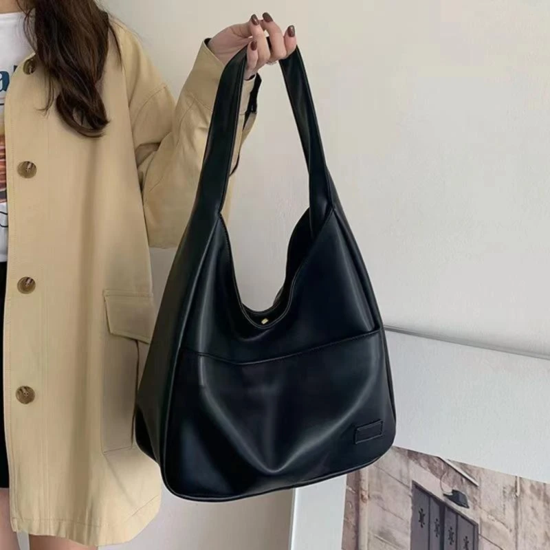 Premium PU Leather Hobo Shoulder Bag for Women - Black