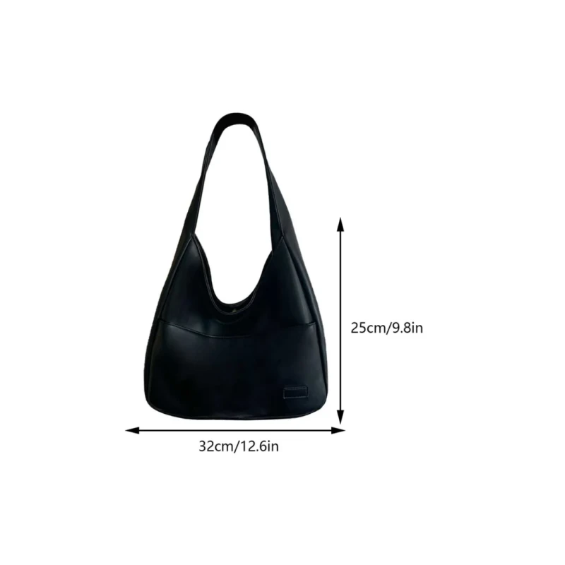 Premium PU Leather Hobo Shoulder Bag for Women - Black